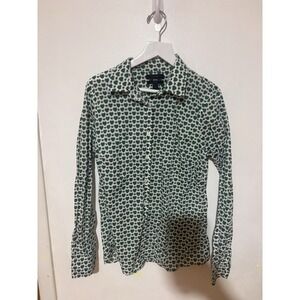 J. Crew PERFECT Honey Pie Green Hearts Flying Bee Button Down Shirt Blouse 6 EUC